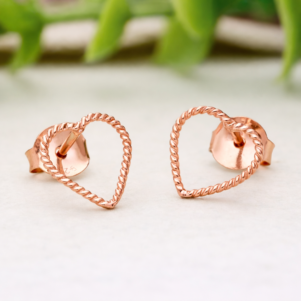925 Sterling Silver Heart Stud Earrings Rose Gold Romantic Jewelry