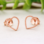 925 Sterling Silver Heart Stud Earrings Rose Gold Romantic Jewelry