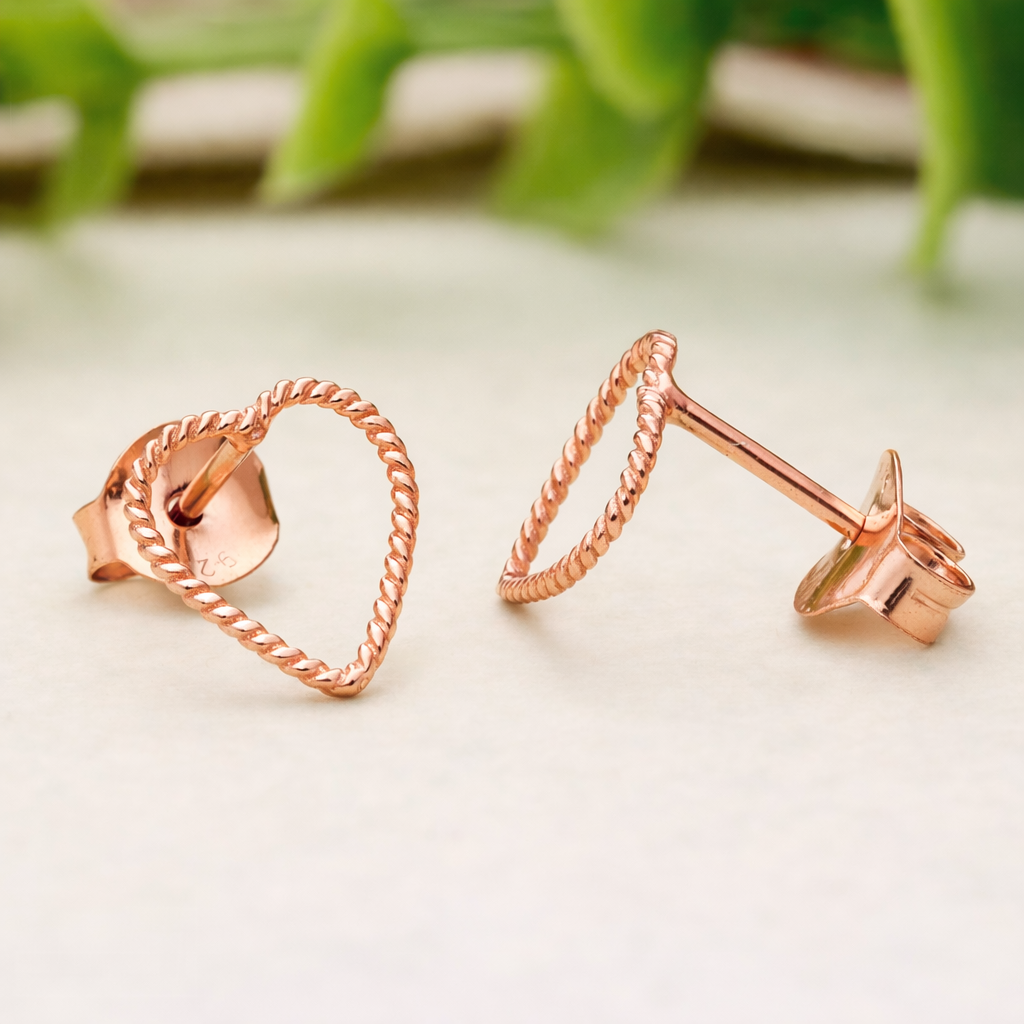 925 Sterling Silver Heart Stud Earrings Rose Gold Romantic Jewelry