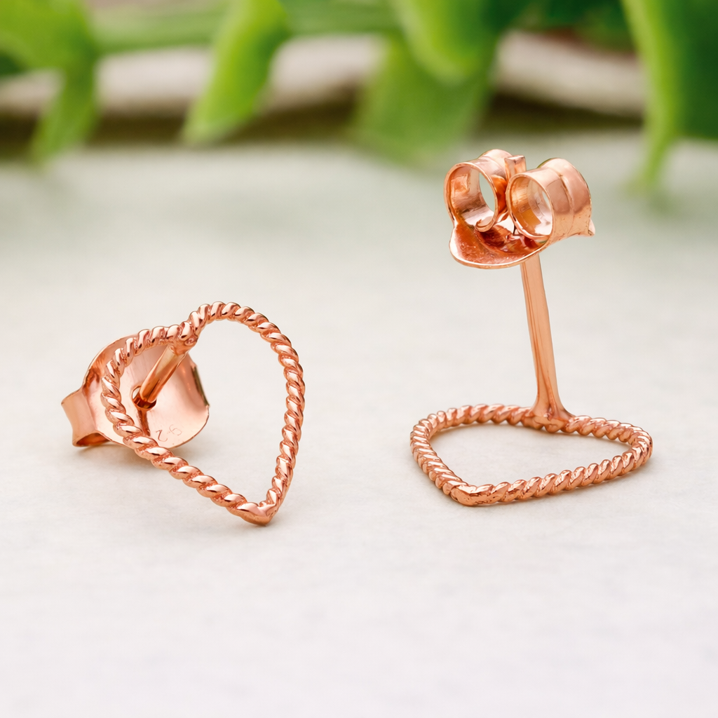 925 Sterling Silver Heart Stud Earrings Rose Gold Romantic Jewelry