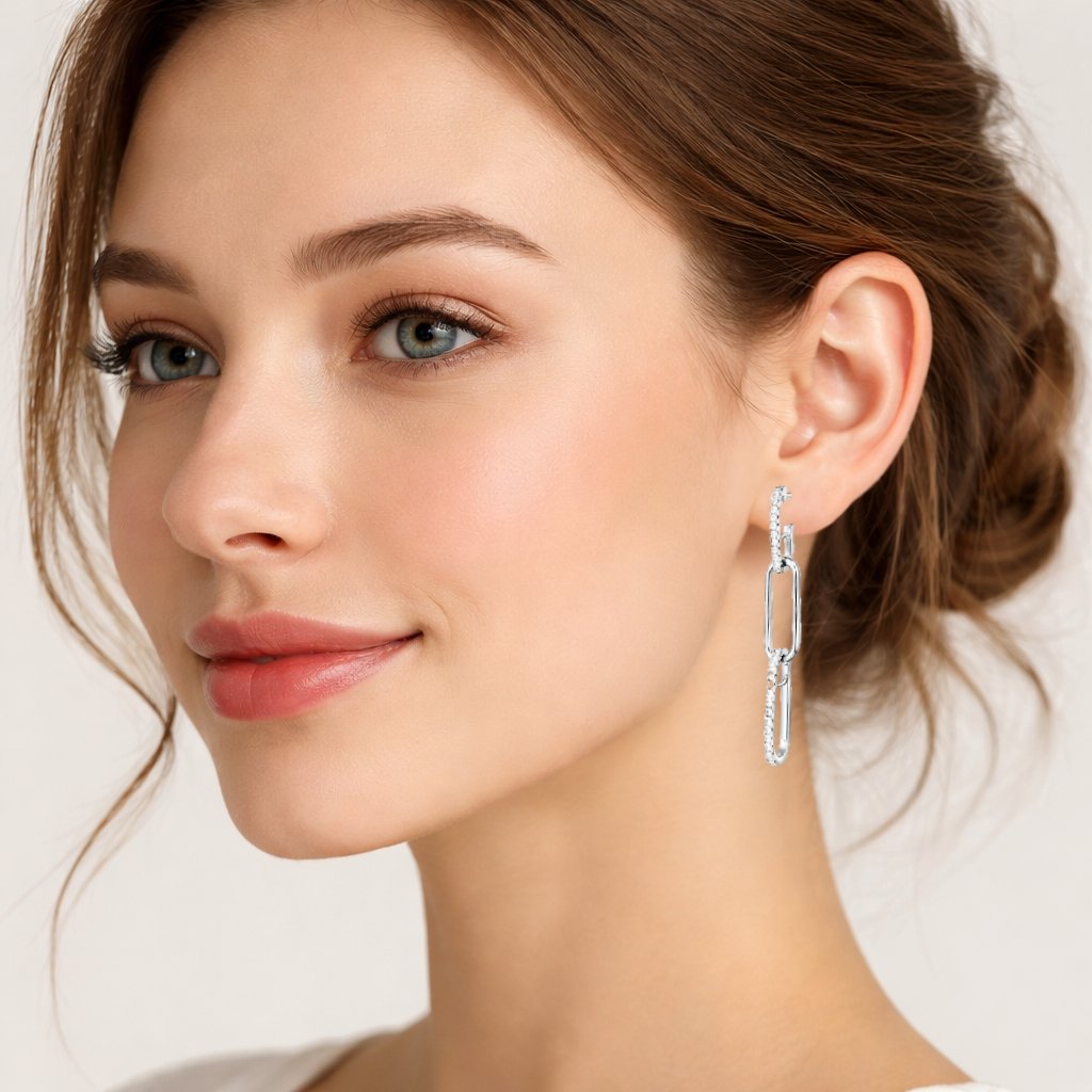 925 Sterling Silver Chain Link Drop Earrings Dainty CZ Jewelry