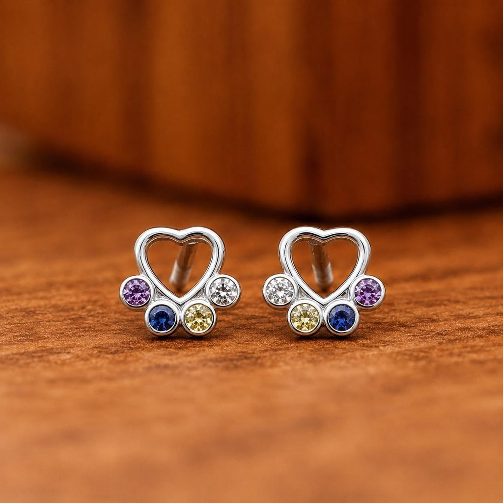 AMONROO® 925 Silver Jewellery for Women - 925 Sterling Silver Dog Paw Multicolour CZ Stud Earrings, Pet Jewellery Gift | 925 Stamp, Warranty & Authenticity Certificate