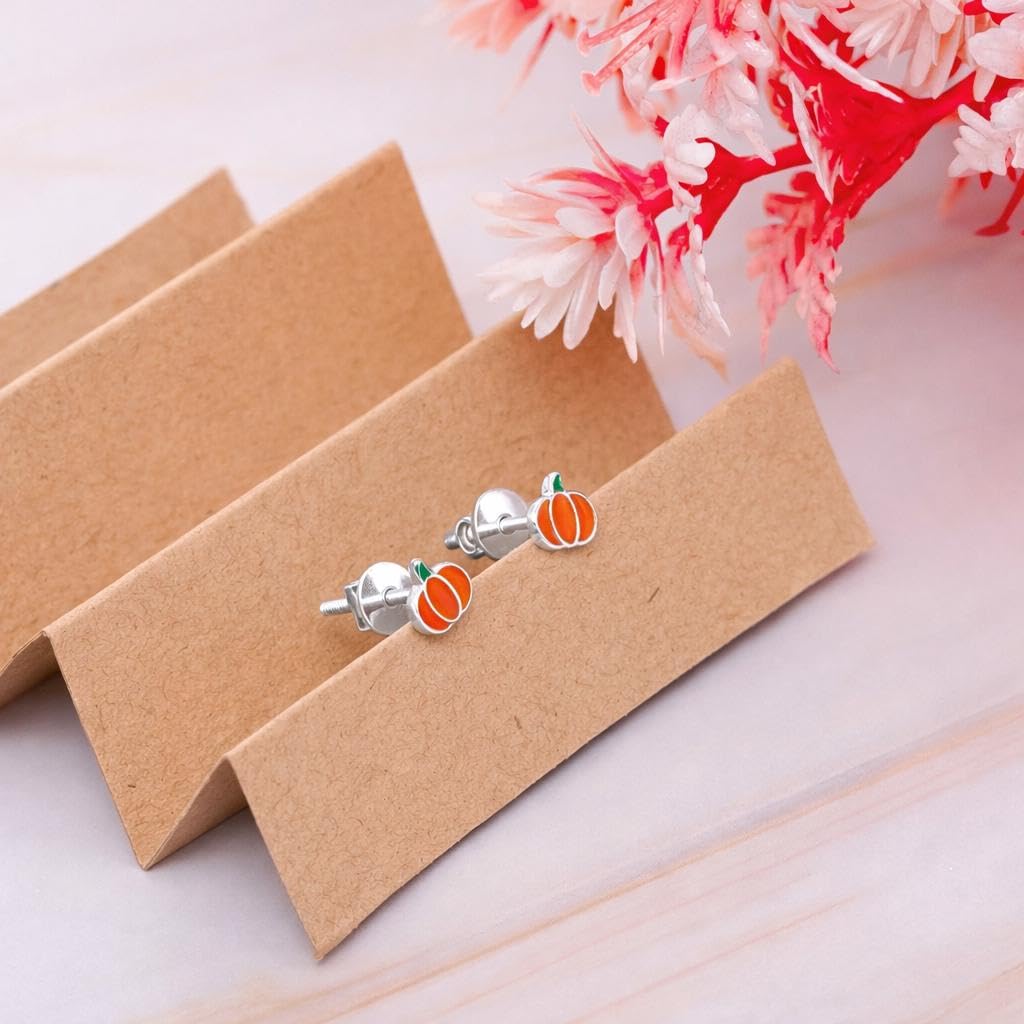 AMONROO® 925 Silver Jewellery for Women - 925 Sterling Silver Orange Pumpkin Enamel Stud Earrings, Earrings, Festive Jewellery | 925 Stamp, Warranty & Authenticity Certificate