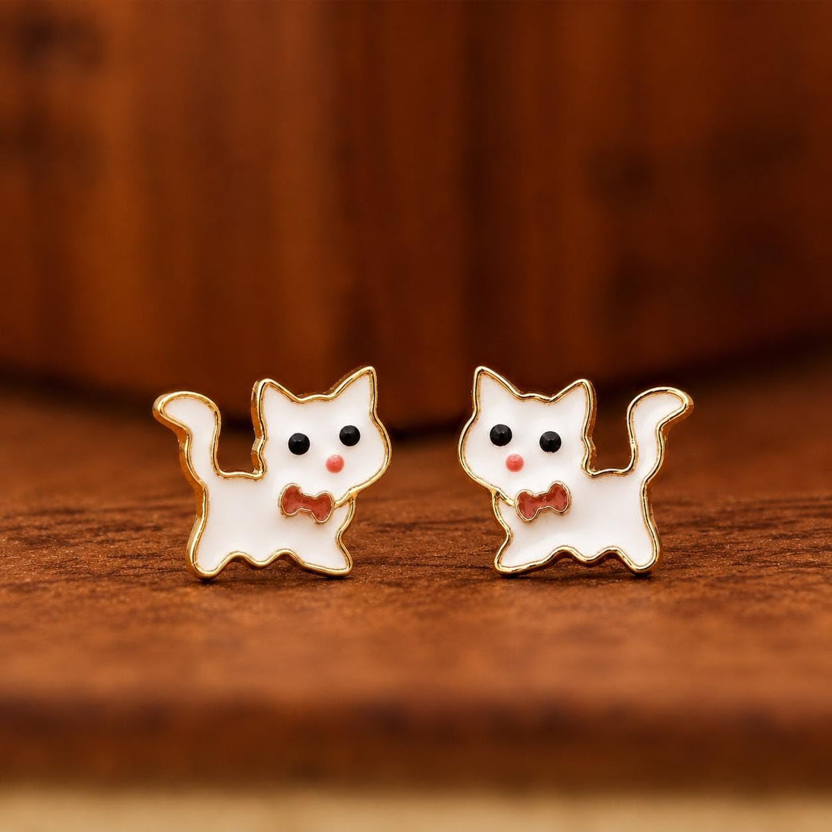AMONROO® 925 Silver Jewellery for Women - 925 Sterling Silver White Cat Enamel Stud Earrings, Kitty Jewellery, Gift for Women | 925 Stamp, Warranty & Authenticity Certificate
