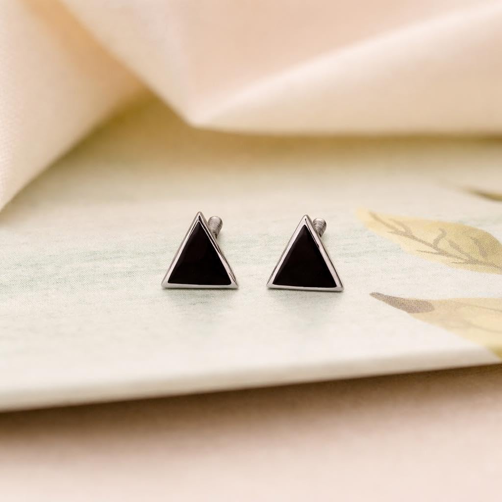AMONROO® 925 Silver Jewellery for Women - 925 Sterling Silver Black Triangle Enamel Stud Earrings, Geometric Minimalist Jewellery | 925 Stamp, Warranty & Authenticity Certificate