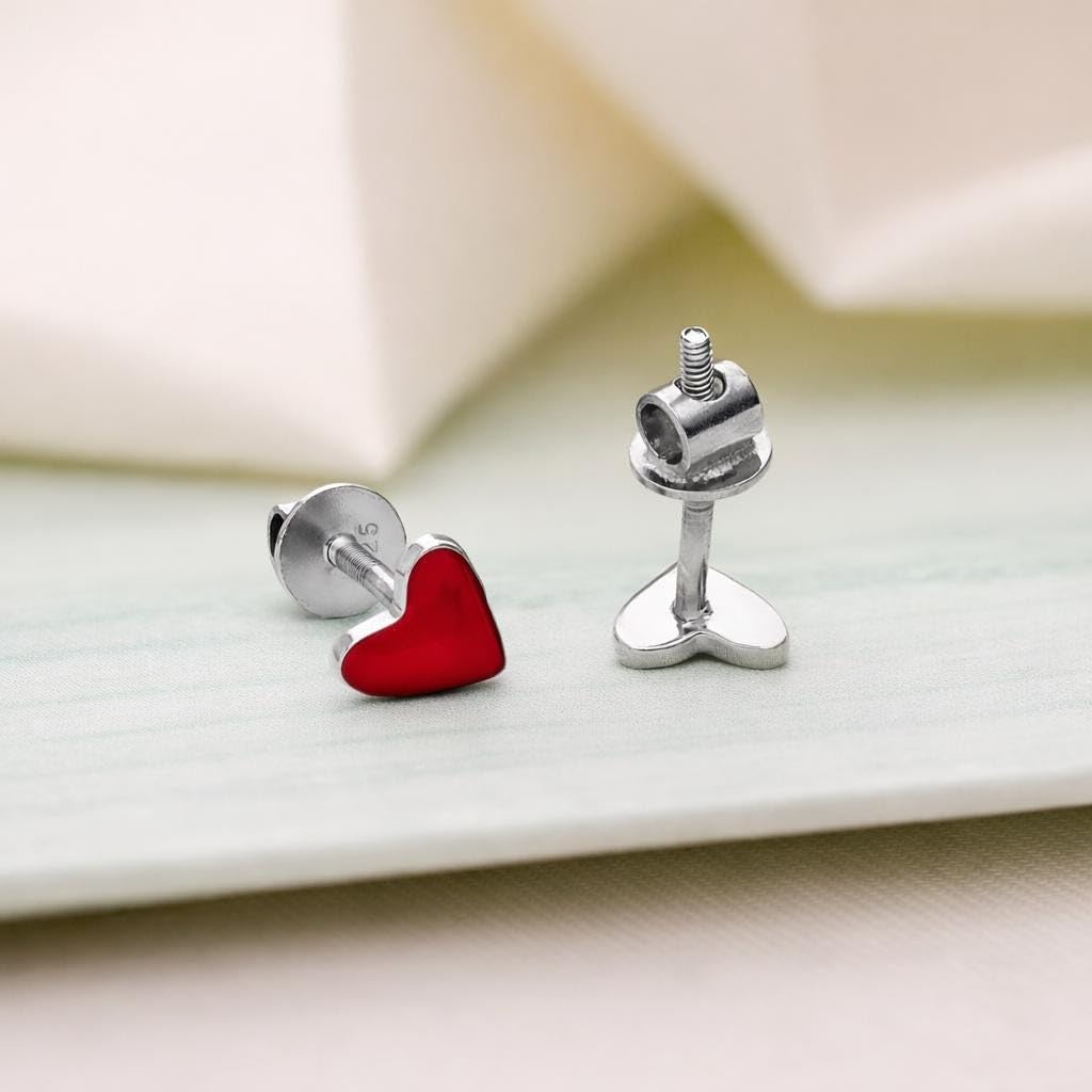 AMONROO® 925 Silver Jewellery for Women - 925 Sterling Silver Red Heart Enamel Stud Earrings, Heart Earrings, Romantic Gift Jewellery | 925 Stamp, Warranty & Authenticity Certificate