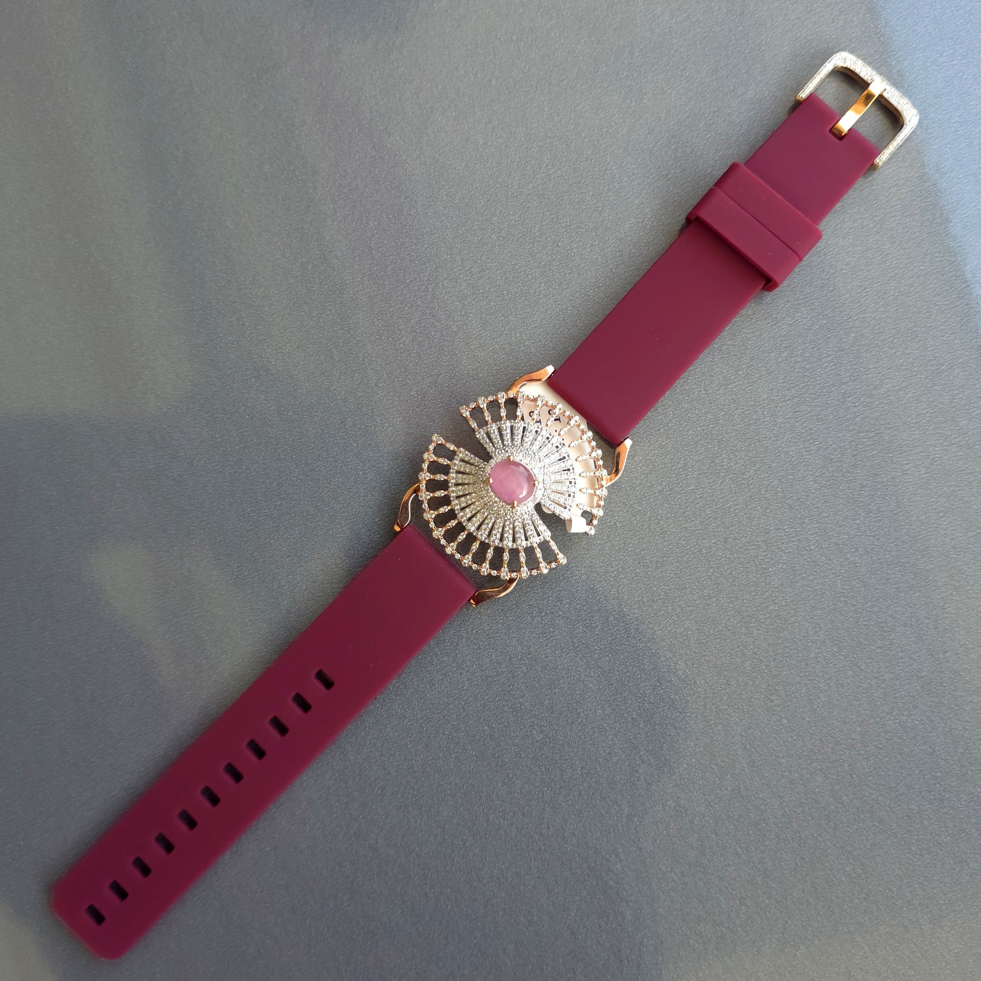 Unique Umbrella Design In 925 Sterling Silver Bracelet, Pink Cabochon Jade And White Moissanites Watch Bracelet, Unique Woman Bracelet