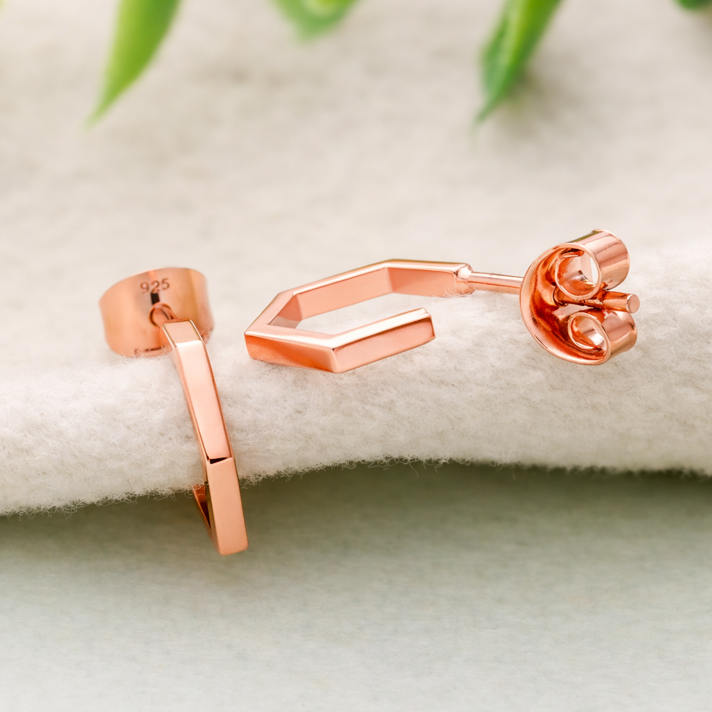 925 Sterling Silver Hexagon Hoop Earrings Rose Gold Geometric