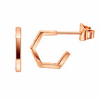925 Sterling Silver Hexagon Hoop Earrings Rose Gold Geometric