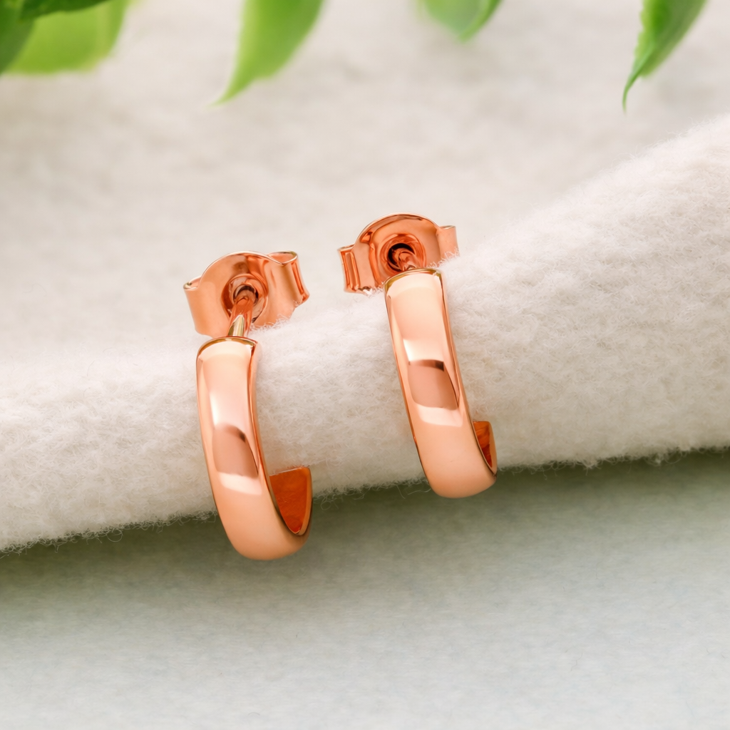 925 Sterling Silver Huggie Hoop Earrings Rose Gold Minimal
