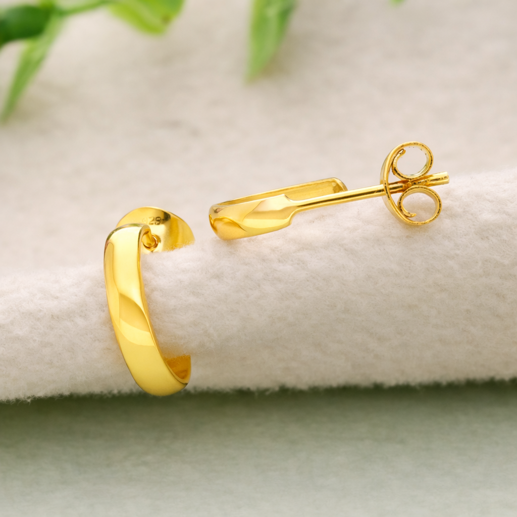 925 Sterling Silver Huggie Hoop Earrings Gold Minimal Jewelry