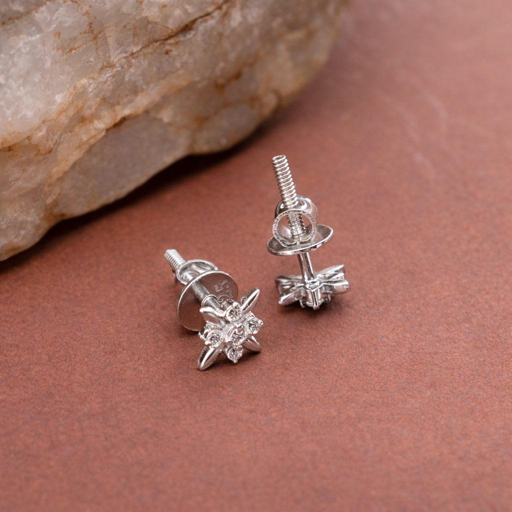 925 Sterling Silver Flower Stud Earrings CZ Bridal Jewelry