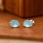 AMONROO® 925 Silver Jewellery for Women - 925 Sterling Silver Blue Seashell Enamel Stud Earrings, Beach Design Jewellery, Gift for Women | 925 Stamp, Warranty & Authenticity Certificate