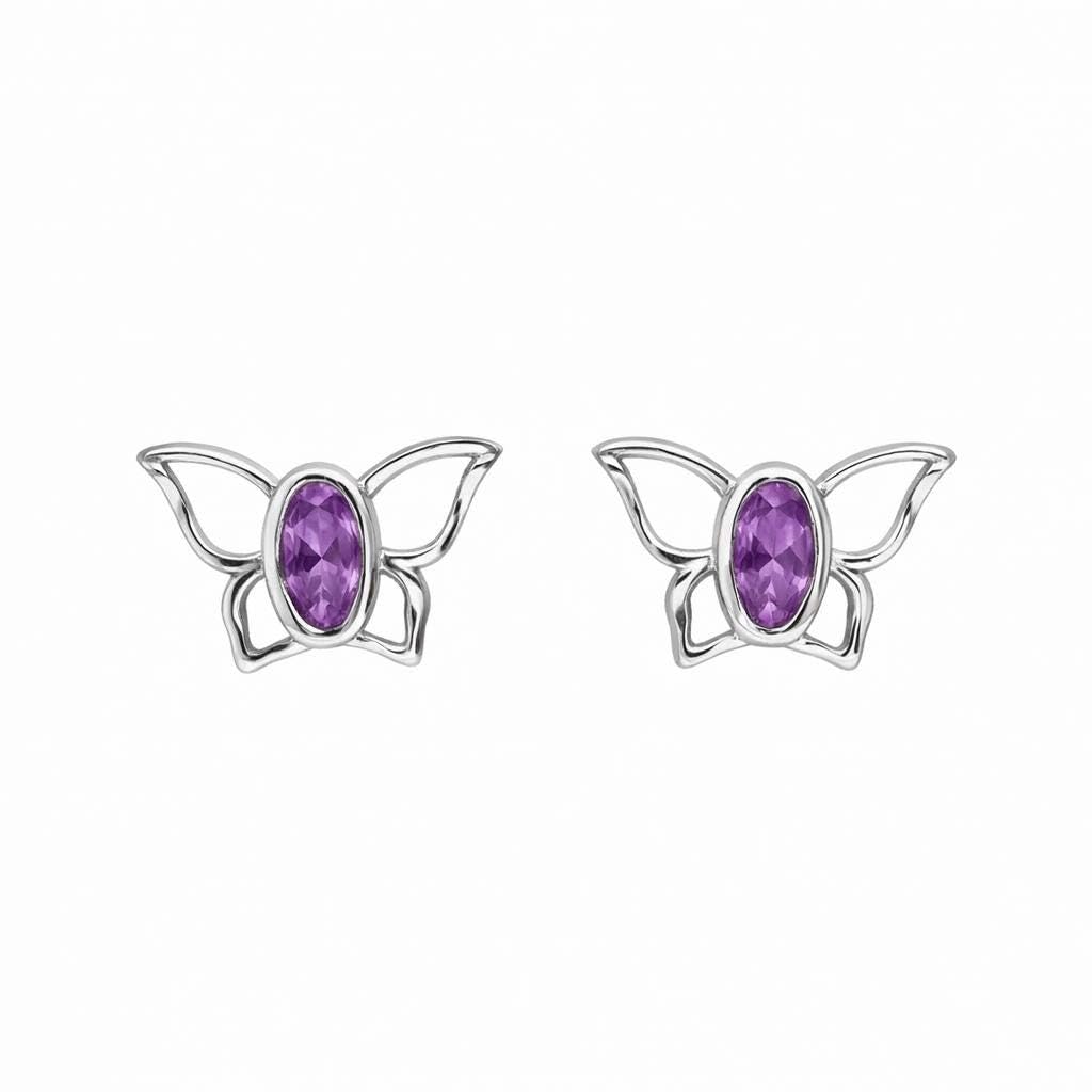 AMONROO® 925 Silver Jewellery for Women - 925 Sterling Silver Purple Butterfly Stud Earrings, CZ Butterfly Earrings, Dainty Jewellery Gift | 925 Stamp, Warranty & Authenticity Certificate