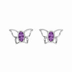 AMONROO® 925 Silver Jewellery for Women - 925 Sterling Silver Purple Butterfly Stud Earrings, CZ Butterfly Earrings, Dainty Jewellery Gift | 925 Stamp, Warranty & Authenticity Certificate