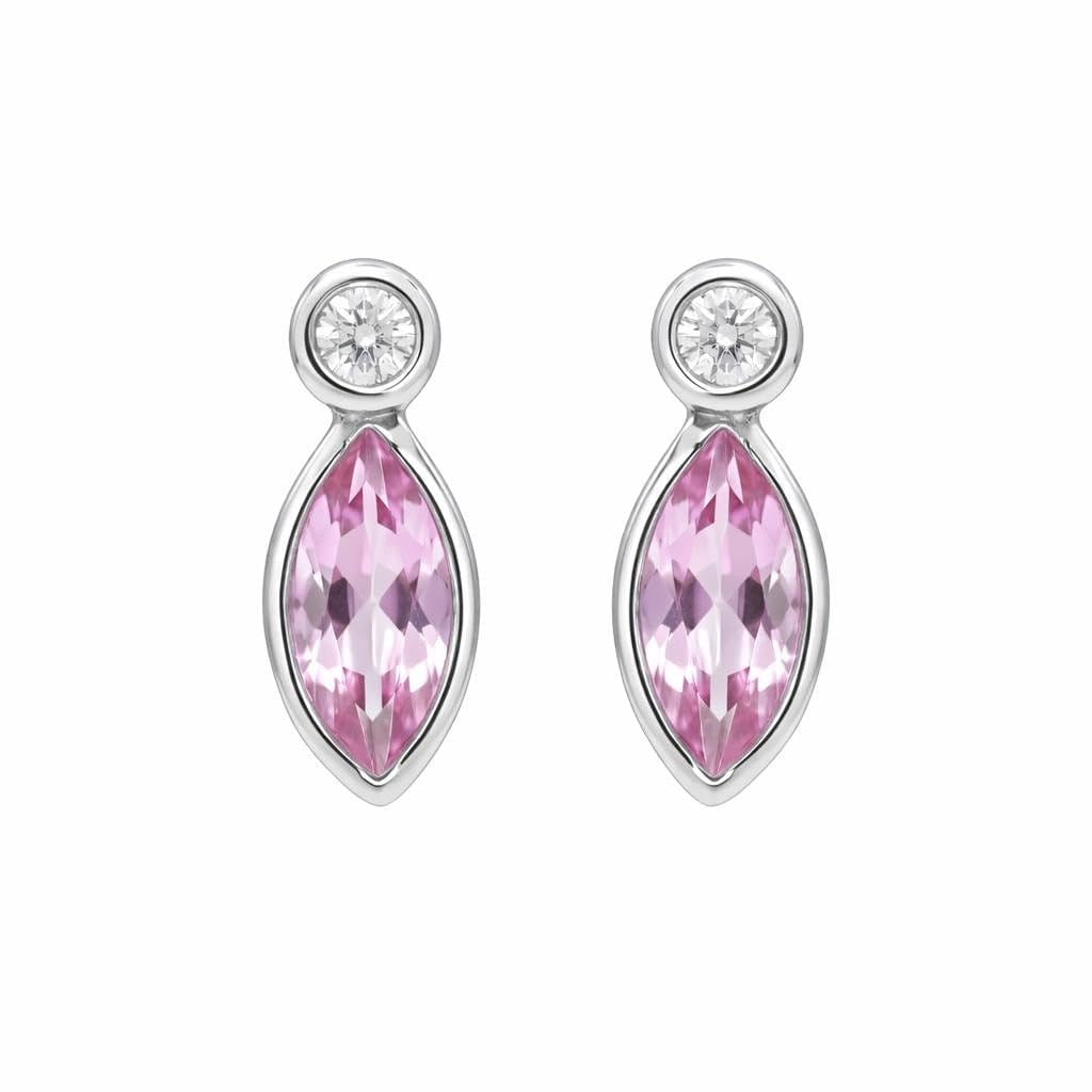 AMONROO® 925 Silver Jewellery for Women - 925 Sterling Silver Pink Marquise CZ Stud Earrings, Pink Stone Earrings, Dainty Jewellery Gift | 925 Stamp, Warranty & Authenticity Certificate