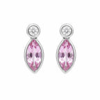 AMONROO® 925 Silver Jewellery for Women - 925 Sterling Silver Pink Marquise CZ Stud Earrings, Pink Stone Earrings, Dainty Jewellery Gift | 925 Stamp, Warranty & Authenticity Certificate