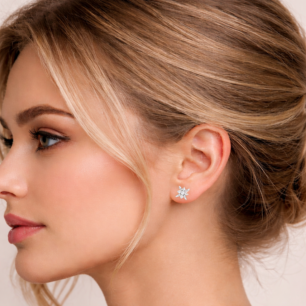 925 Sterling Silver Flower Stud Earrings CZ Bridal Jewelry