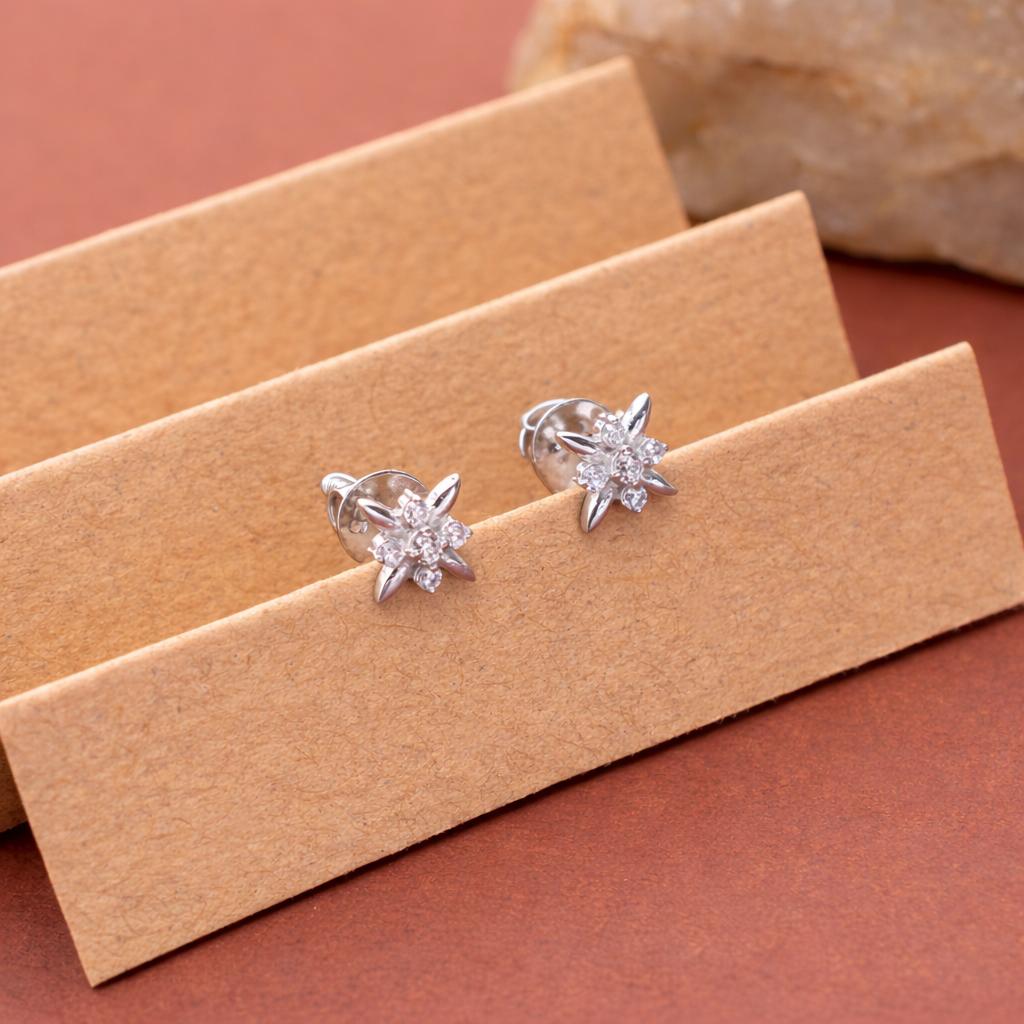 925 Sterling Silver Flower Stud Earrings CZ Bridal Jewelry