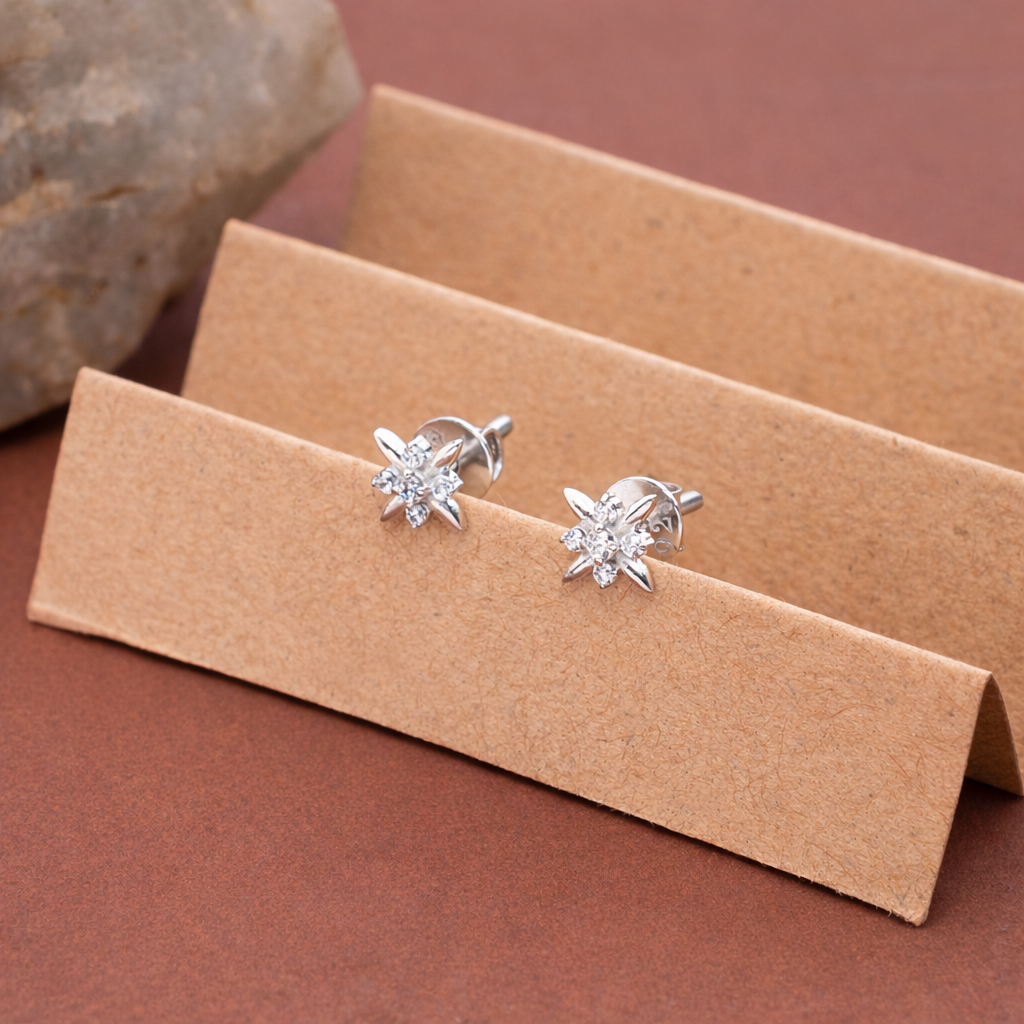 925 Sterling Silver Flower Stud Earrings CZ Bridal Jewelry