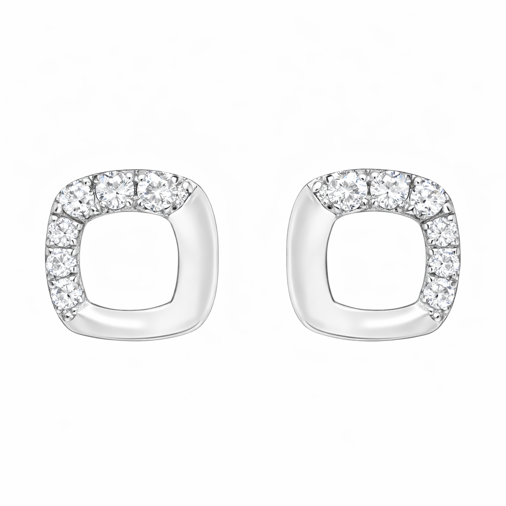 925 Sterling Silver Square CZ Stud Earrings Minimalist Dainty Style