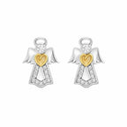 AMONROO® 925 Silver Jewellery for Women - 925 Sterling Silver Angel Heart CZ Stud Earrings, Gold Finish Heart Jewellery, Gift for Women | 925 Stamp, Warranty & Authenticity Certificate