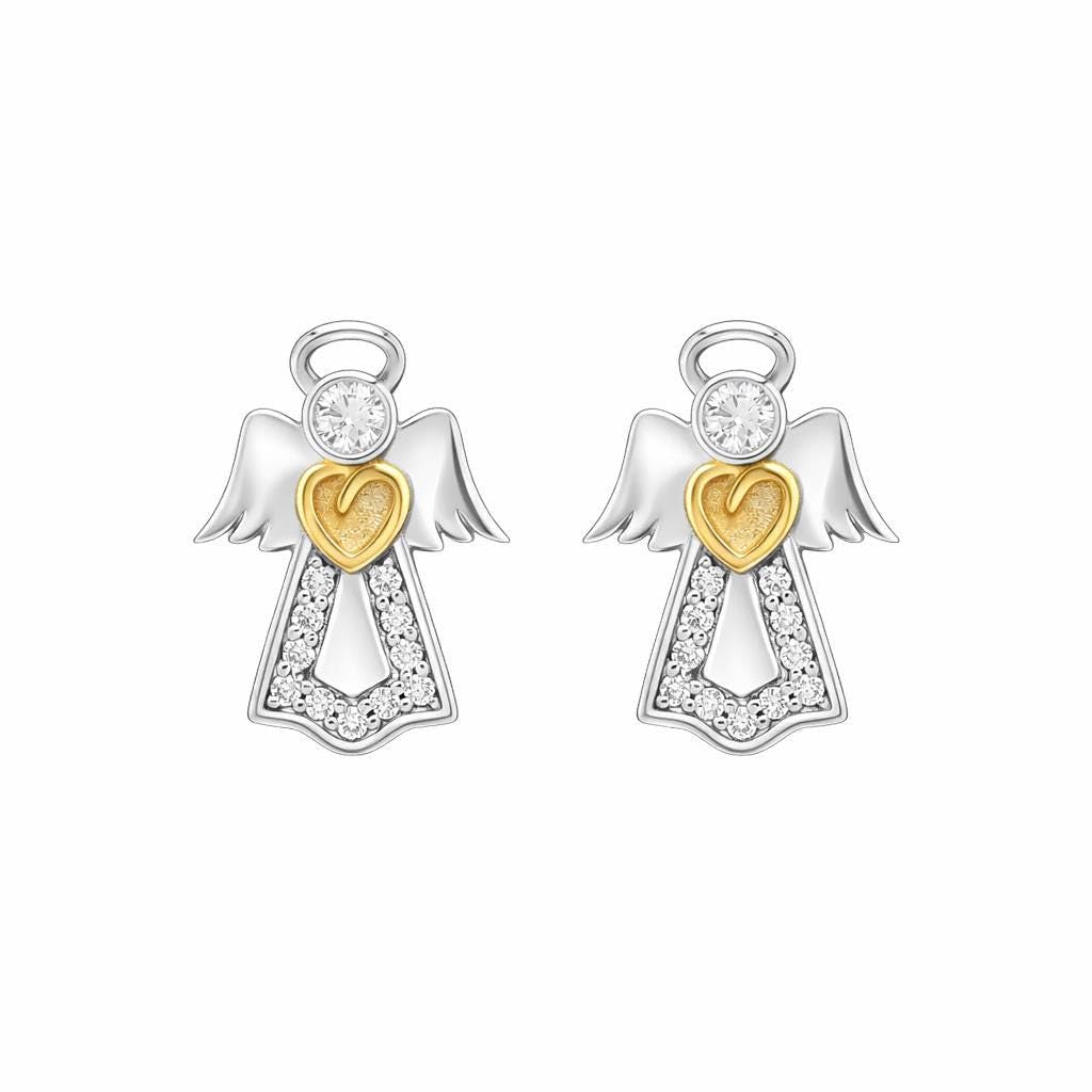 AMONROO® 925 Silver Jewellery for Women - 925 Sterling Silver Angel Heart CZ Stud Earrings, Gold Finish Heart Jewellery, Gift for Women | 925 Stamp, Warranty & Authenticity Certificate