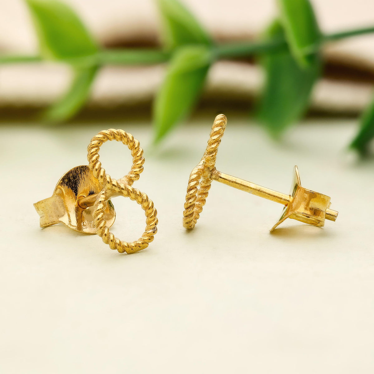 Handmade Sterling Silver Twisted Infinity Stud Earrings - Yellow Gold