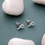 925 Sterling Silver P Stud Earrings CZ Pave Letter P Initial Earrings Minimalist Alphabet Jewelry Gift for Her