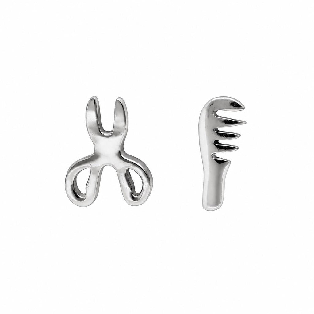 AMONROO® 925 Silver Jewellery for Women - 925 Sterling Silver Scissors Comb Stud Earrings, Hairdresser Earrings, Salon Jewellery Gift | 925 Stamp, Warranty & Authenticity Certificate