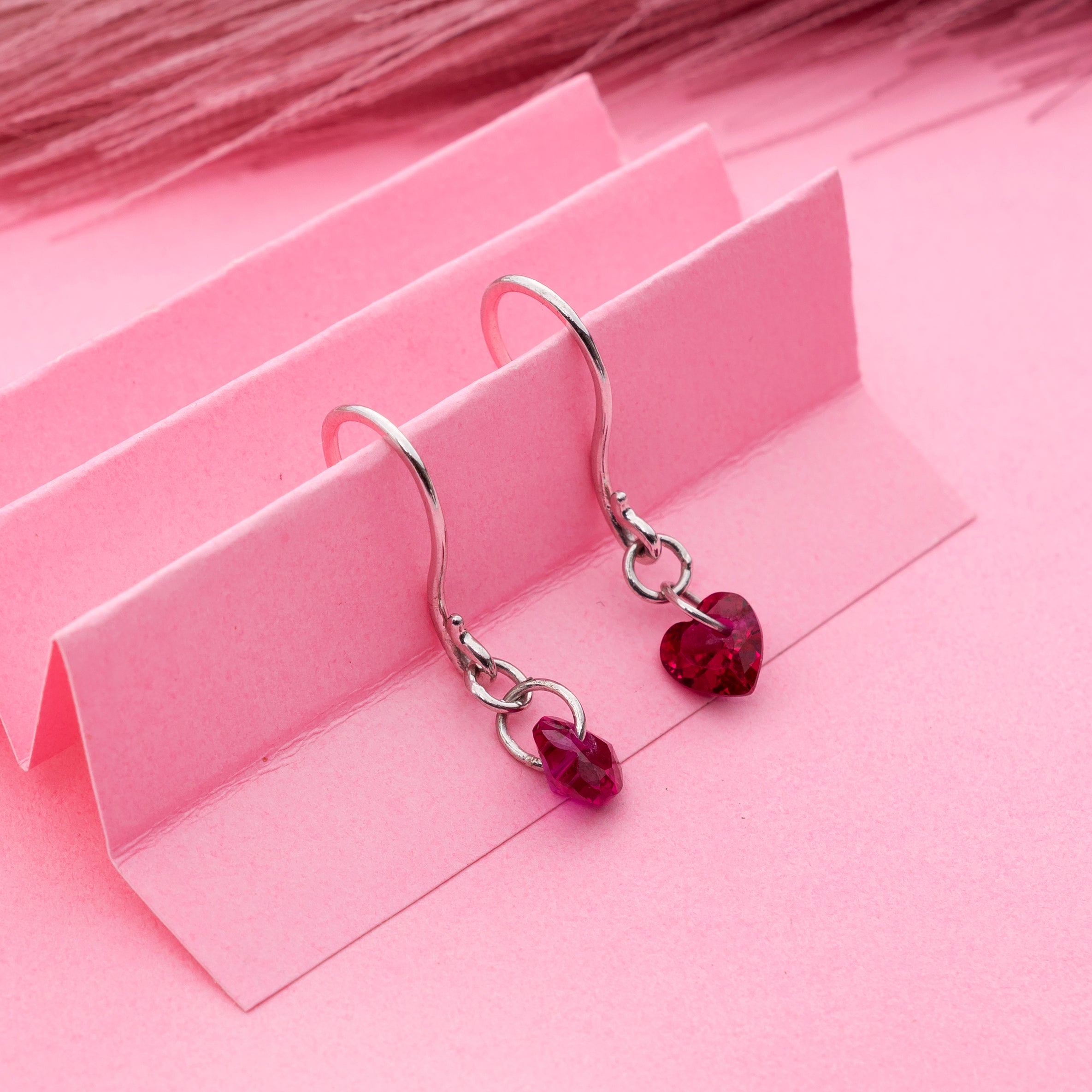 925 Sterling Silver Red Heart Gemstone Dangle Earrings Romantic Jewelry