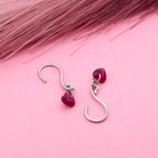 925 Sterling Silver Red Heart Gemstone Dangle Earrings Romantic Jewelry