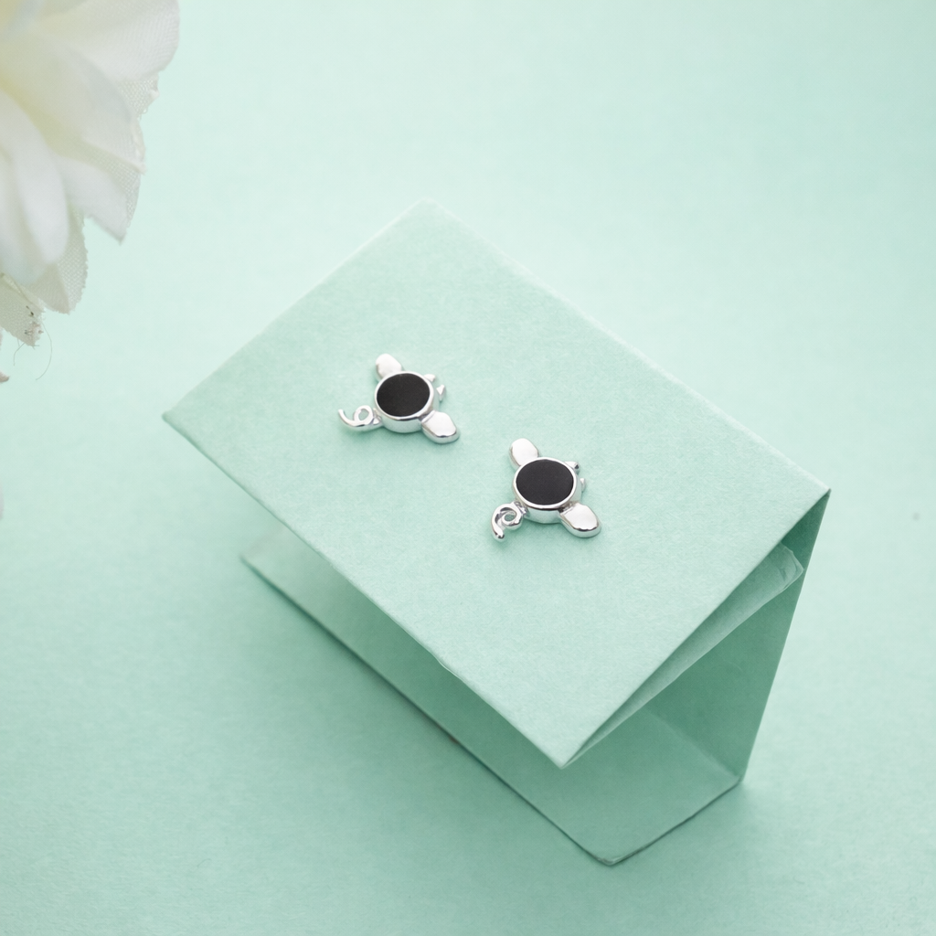925 Sterling Silver Angel Stud Earrings Black Enamel Jewelry