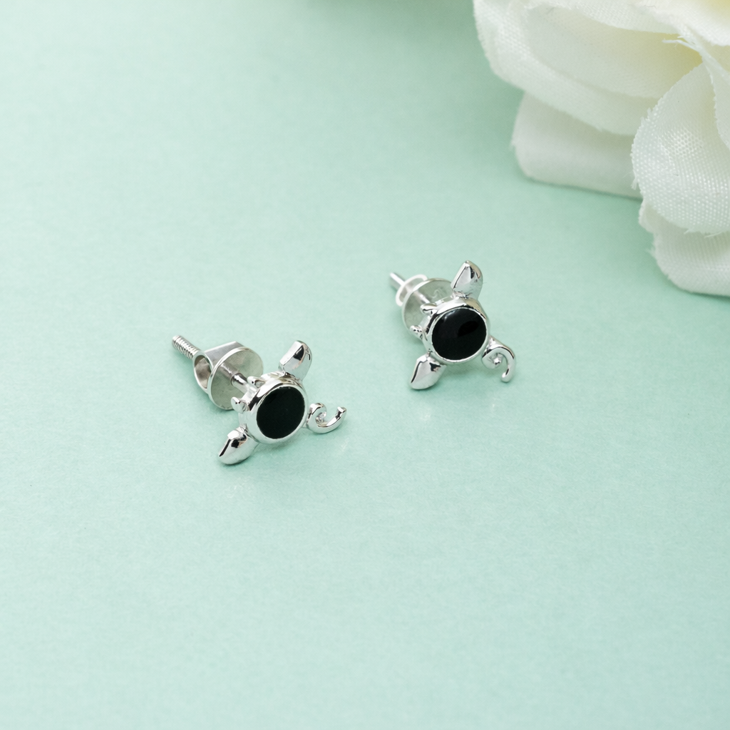 925 Sterling Silver Angel Stud Earrings Black Enamel Jewelry