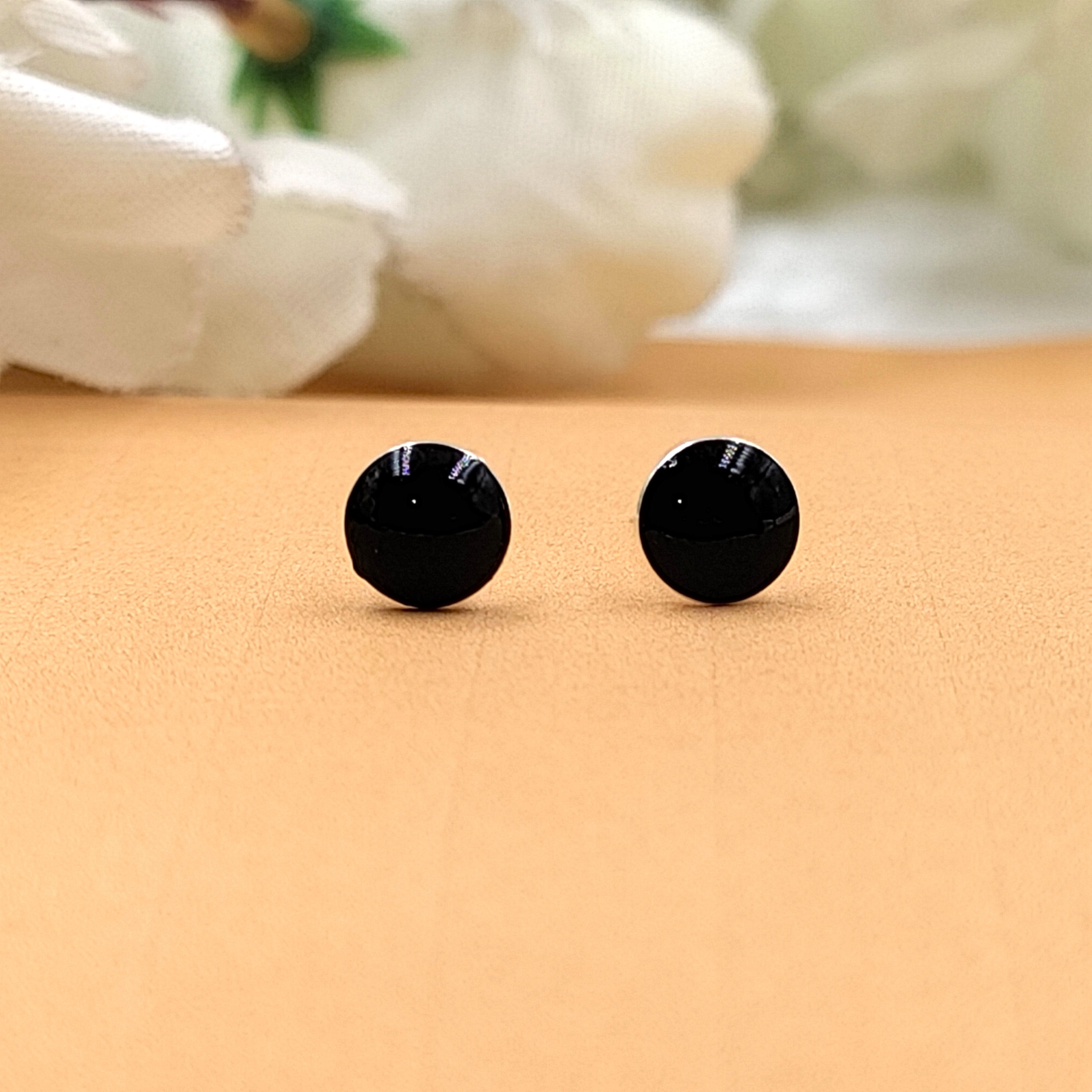 Black Round Stud Earring Silver Stud Earrings 925 Simple Jewelry Enamel Stud Handmade Gift for Black Lover Jwelery for Mother Daughter
