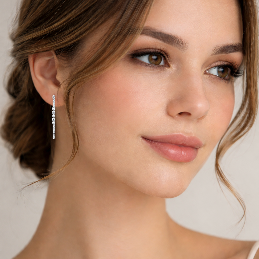 925 Sterling Silver CZ Linear Drop Earrings Sparkly Minimalist Jewelry