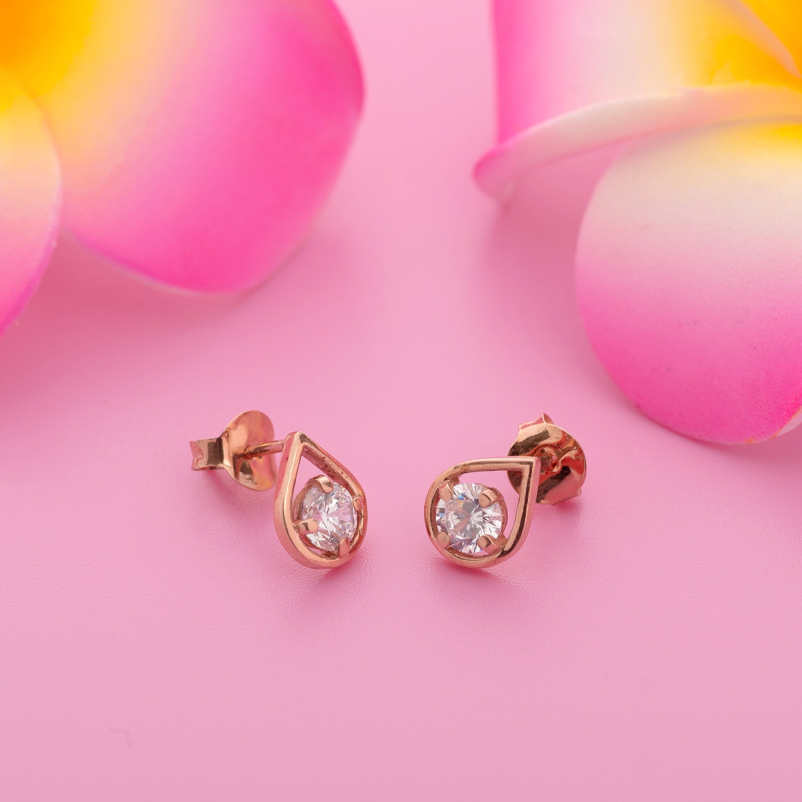 925 Sterling Silver Rose Gold Plated Teardrop Stud Earrings