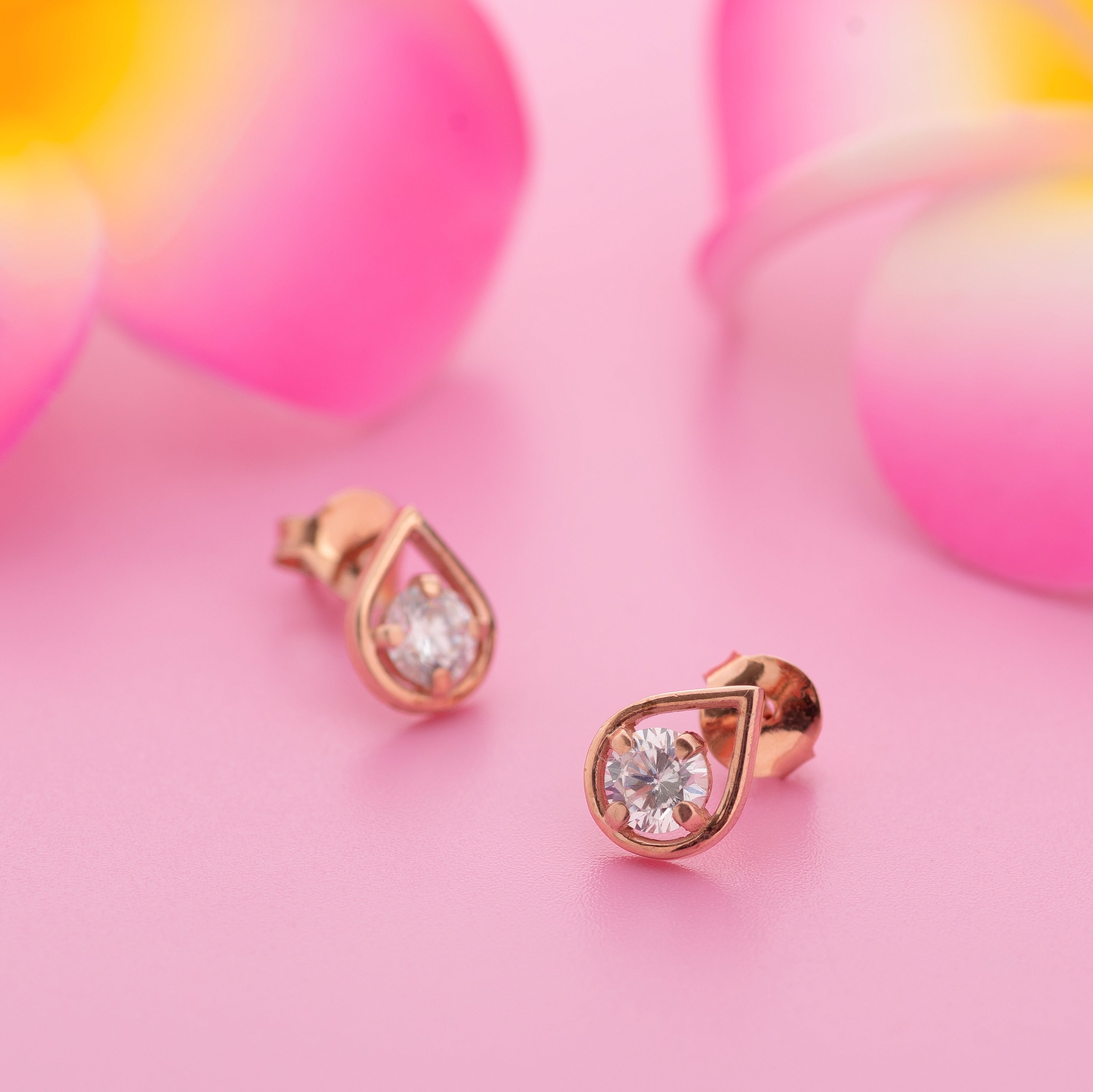 925 Sterling Silver Rose Gold Plated Teardrop Stud Earrings