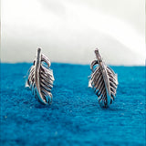 925 Sterling silver Cute Feather Studs Earrings Boho Dainty Leaf Studs Earrings Minimalist Handmade Gift Studs with Pushback