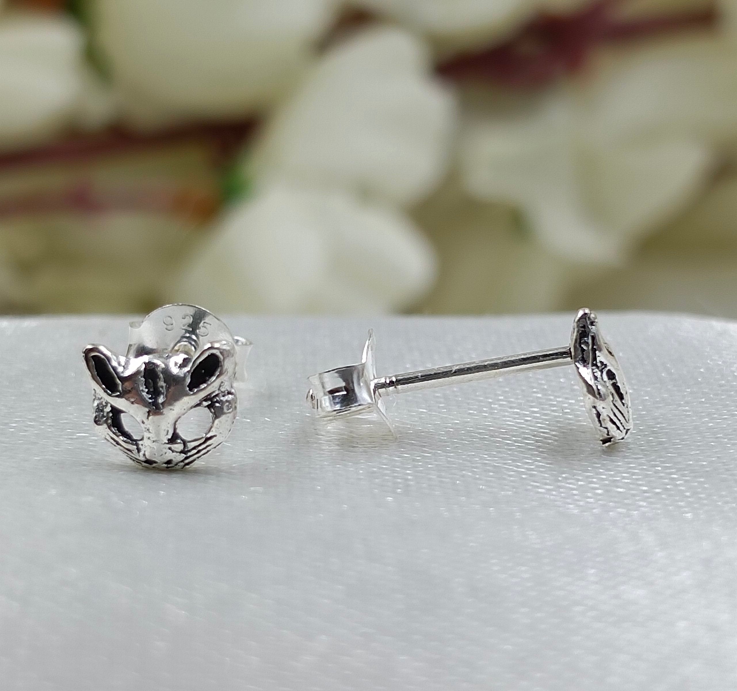 925 Sterling Silver Cat kitten Face Stud Earrings Cat Lover Gift Cat Face Dainty Earrings Minimalist Handmade Gift Studs with Pushback