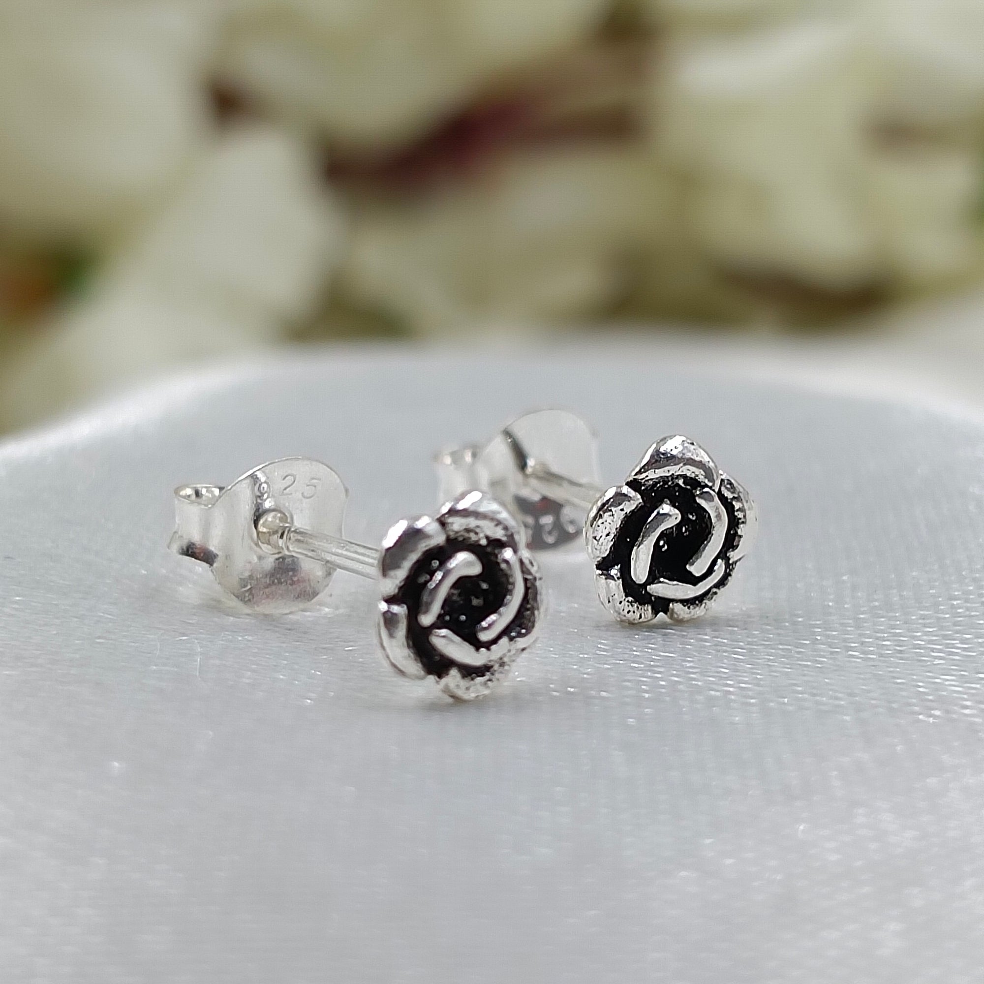 925 Sterling silver Rose Stud Earrings Flower Earrings Floral Jewelry Minimalist Handmade Gift Studs with Pushback