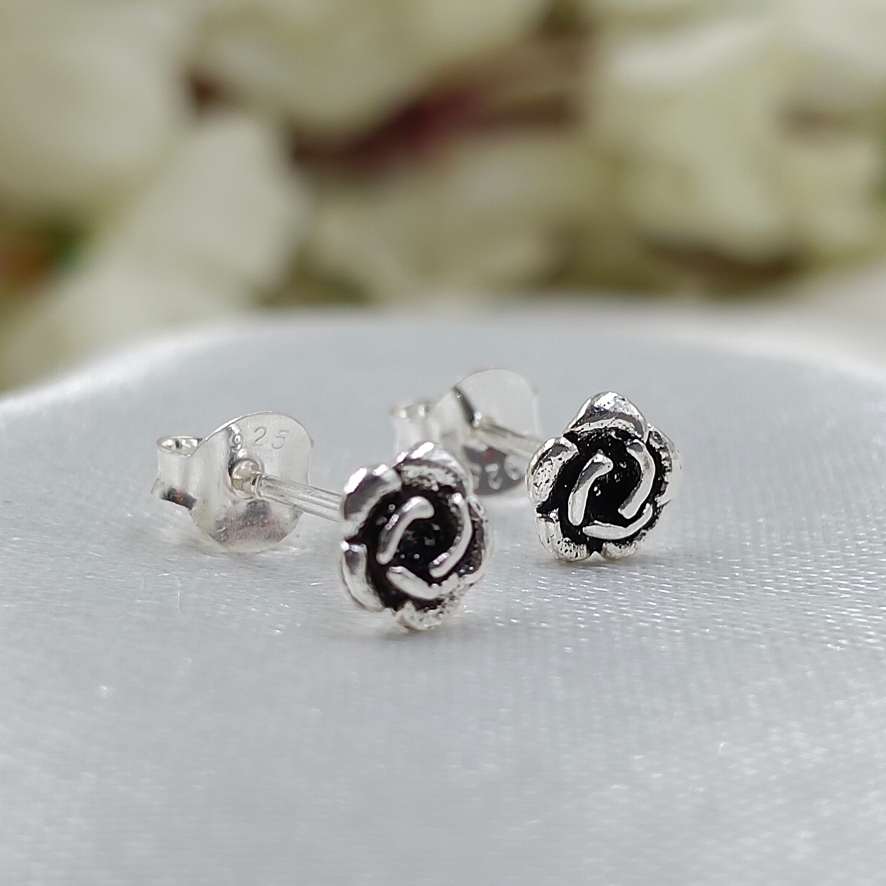 925 Sterling silver Rose Stud Earrings Flower Earrings Floral Jewelry Minimalist Handmade Gift Studs with Pushback