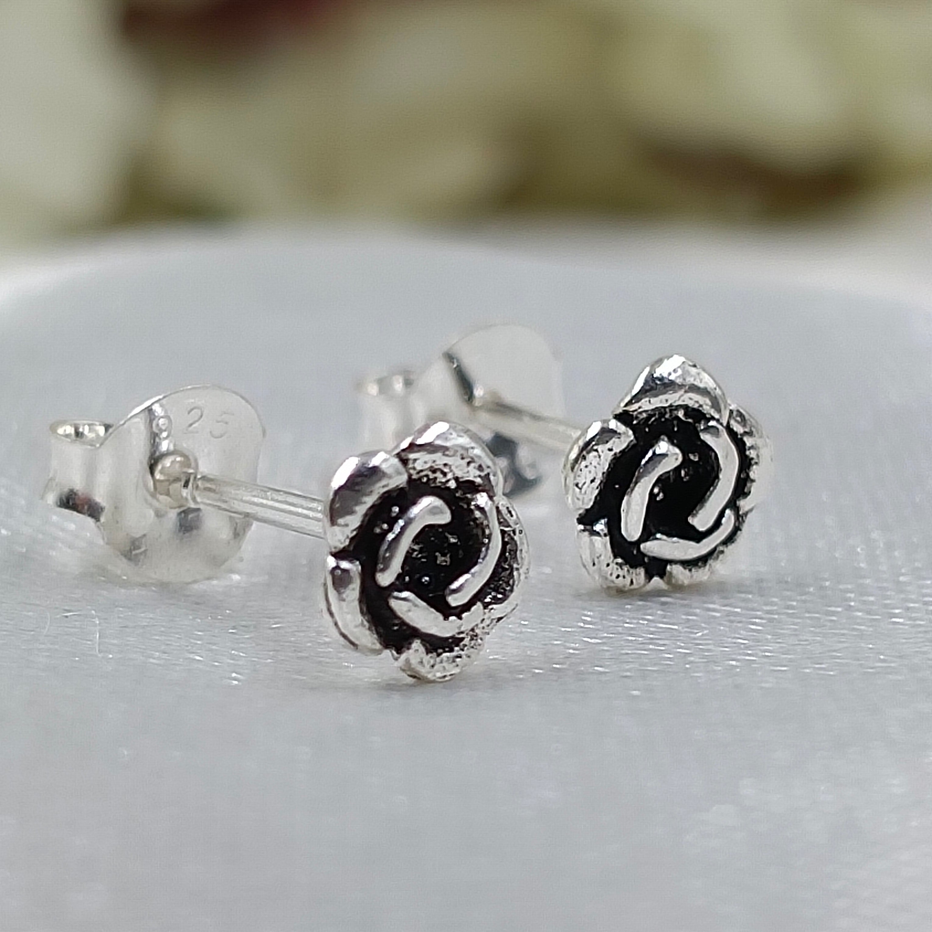 925 Sterling silver Rose Stud Earrings Flower Earrings Floral Jewelry Minimalist Handmade Gift Studs with Pushback