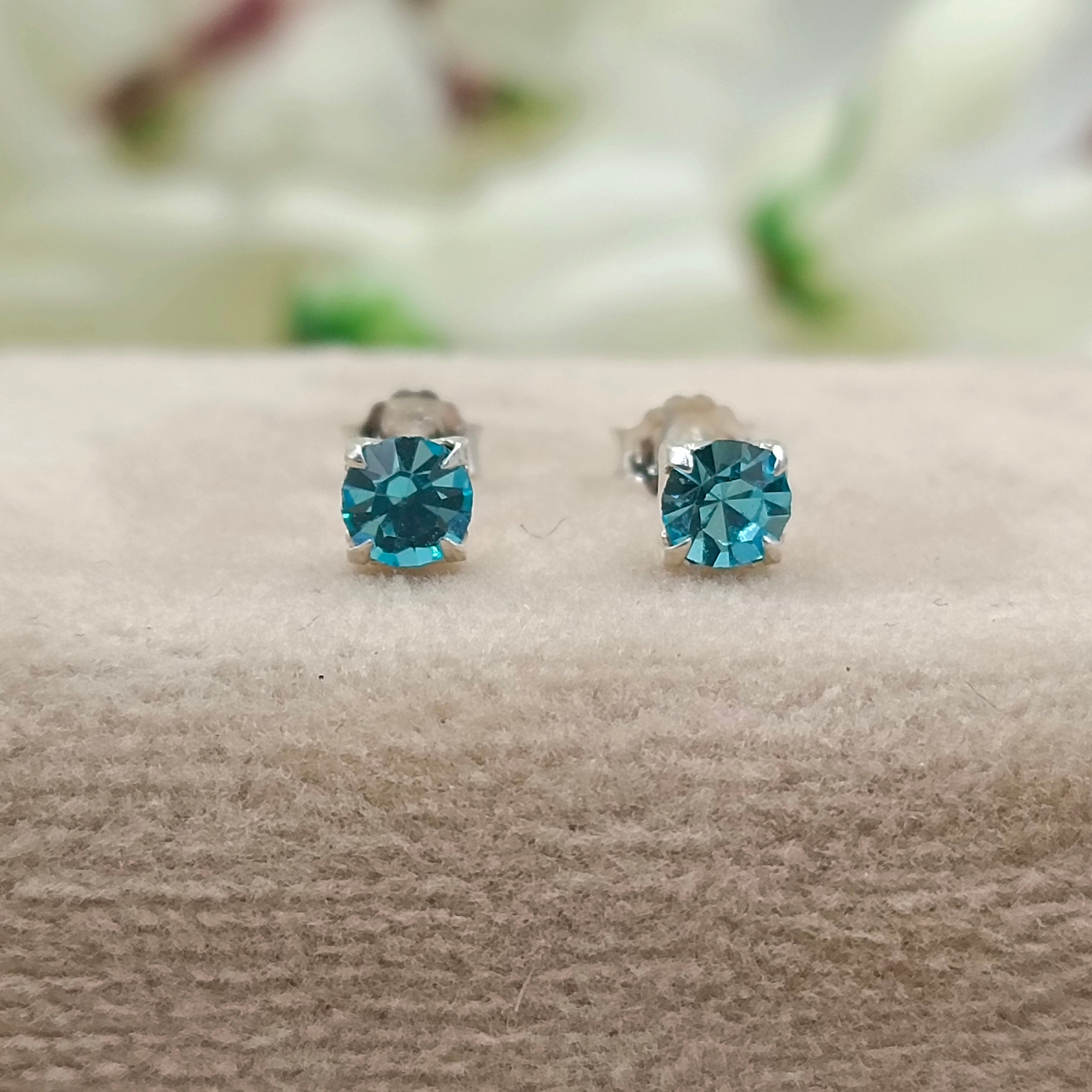 925 Sterling Silver March Birthstone Blue Amethyst Cubic Zirconia Stud Earrings Minimalist Handmade Birthday Gift Studs with Pushback