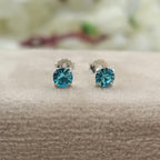 925 Sterling Silver March Birthstone Blue Amethyst Cubic Zirconia Stud Earrings Minimalist Handmade Birthday Gift Studs with Pushback