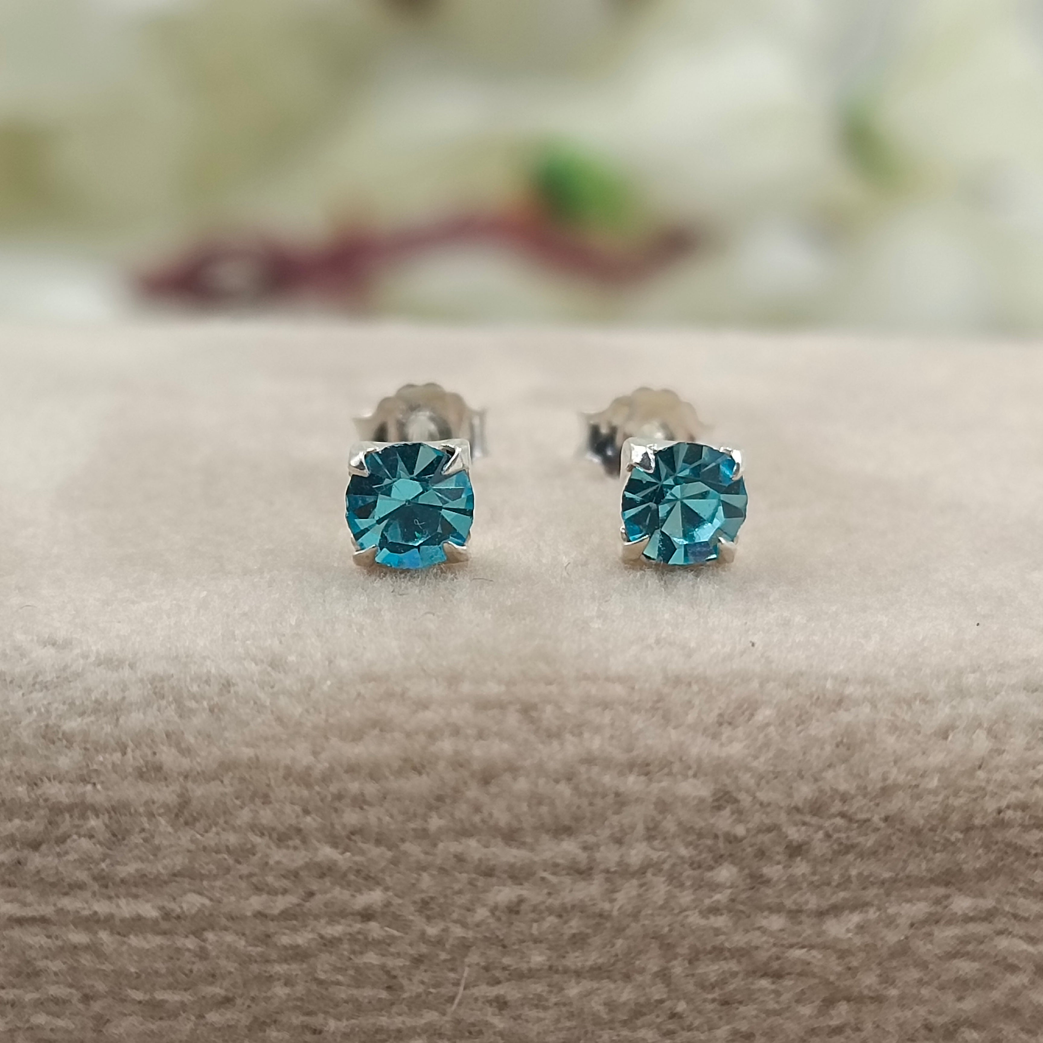 925 Sterling Silver March Birthstone Blue Amethyst Cubic Zirconia Stud Earrings Minimalist Handmade Birthday Gift Studs with Pushback