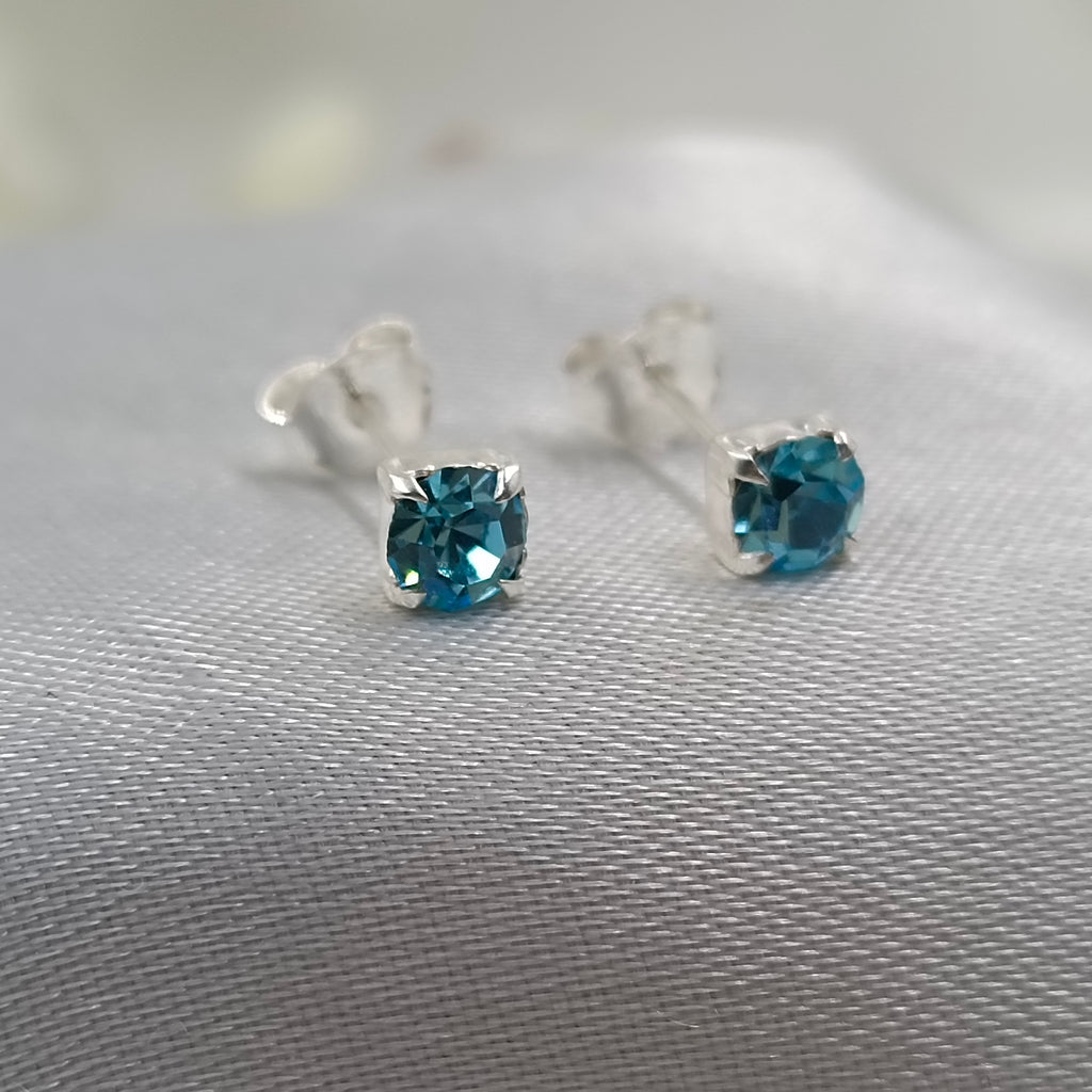 925 Sterling Silver March Birthstone Blue Amethyst Cubic Zirconia Stud Earrings Minimalist Handmade Birthday Gift Studs with Pushback