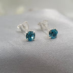 925 Sterling Silver March Birthstone Blue Amethyst Cubic Zirconia Stud Earrings Minimalist Handmade Birthday Gift Studs with Pushback