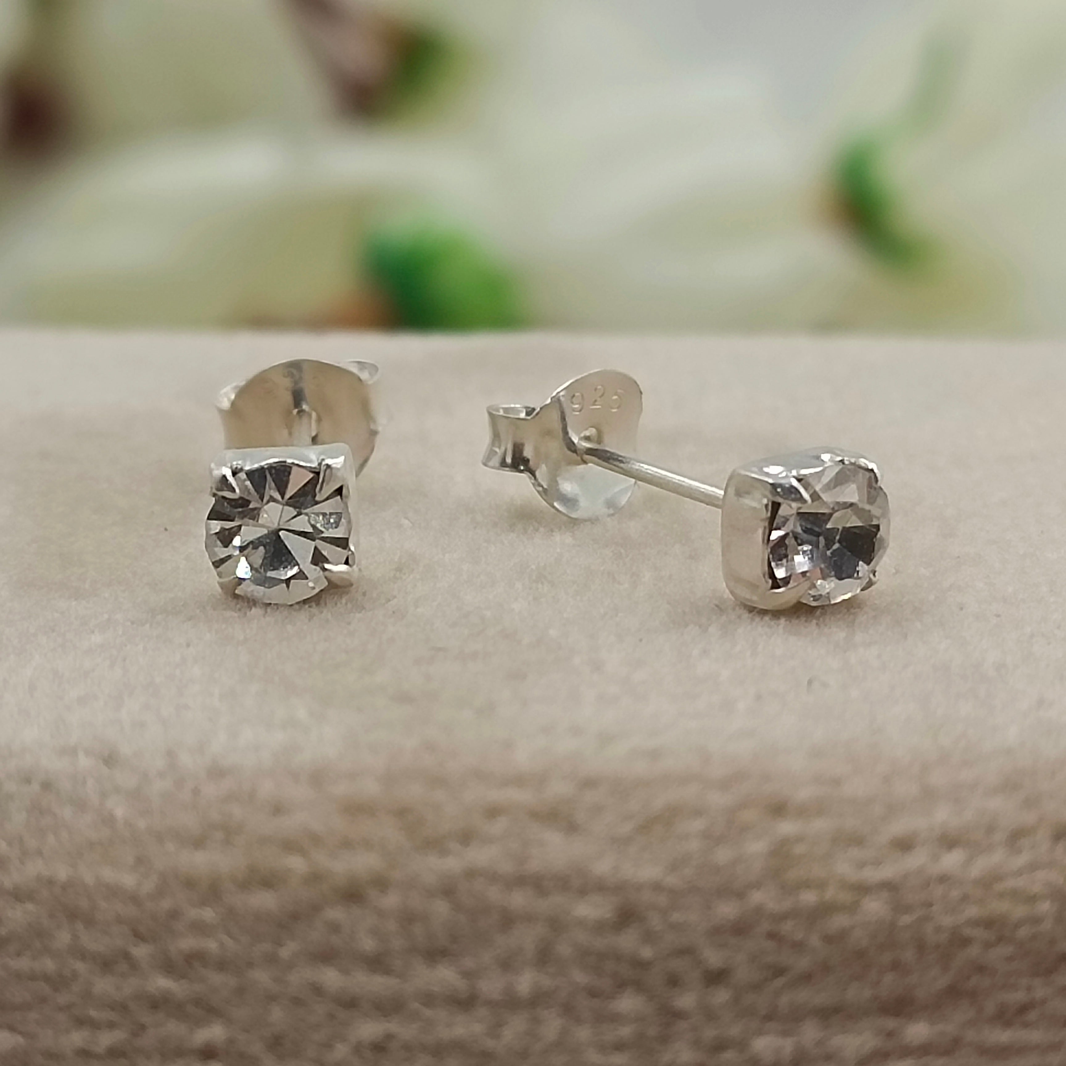 925 Sterling Silver April Birthstone White Topaz Cubic Zirconia Stud Earrings Minimalist Handmade Birthday Gift Studs with Pushback