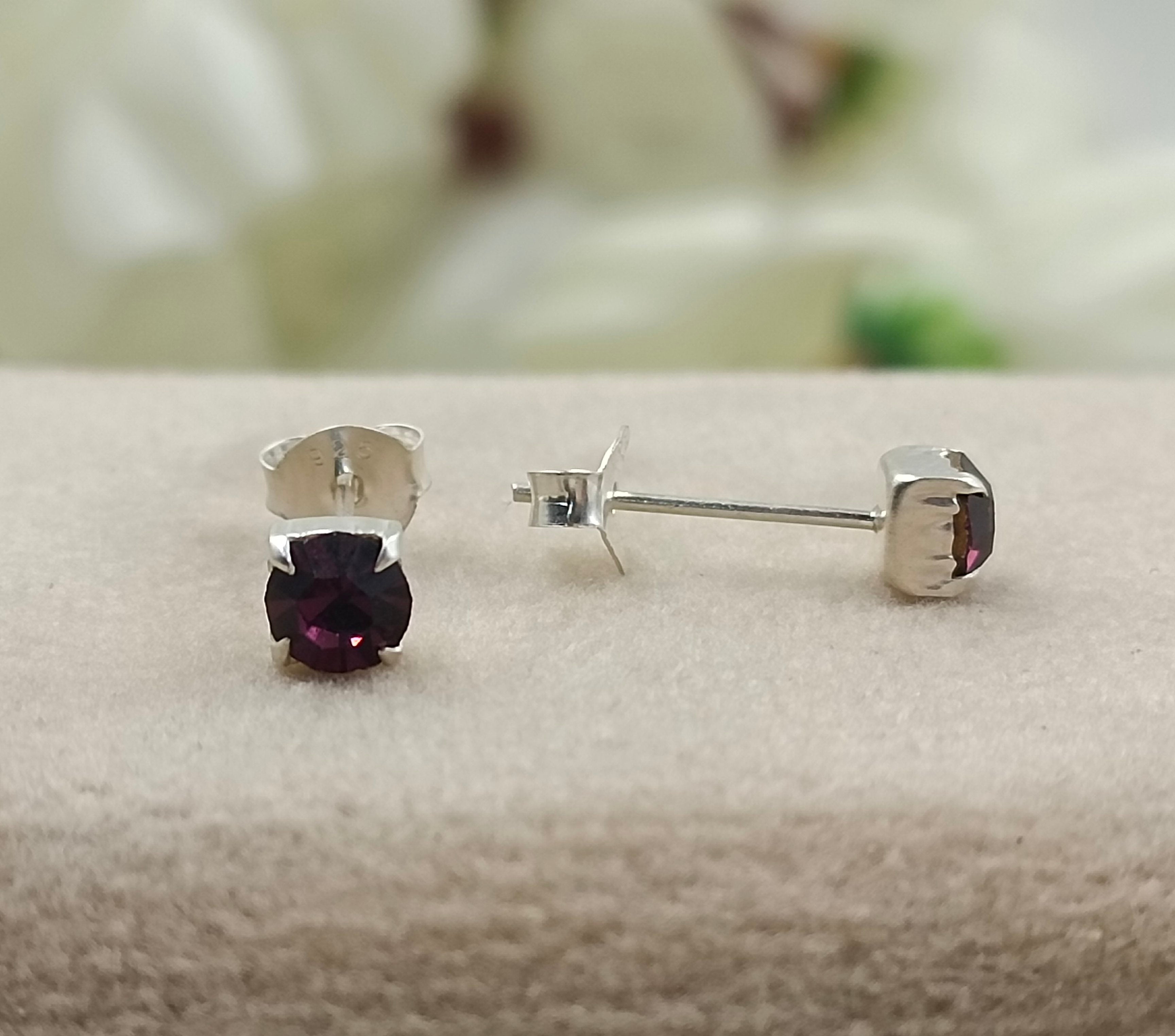 925 Sterling Silver February Birthstone Purple Amethyst Cubic Zirconia Stud Earrings Minimalist Handmade Birthday Gift Studs with Pushback